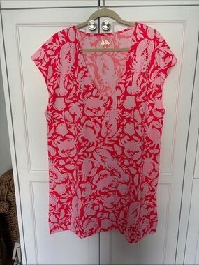 Lilly Pulitzer Coral and Light Pink Floral V-Neck Shift Dress